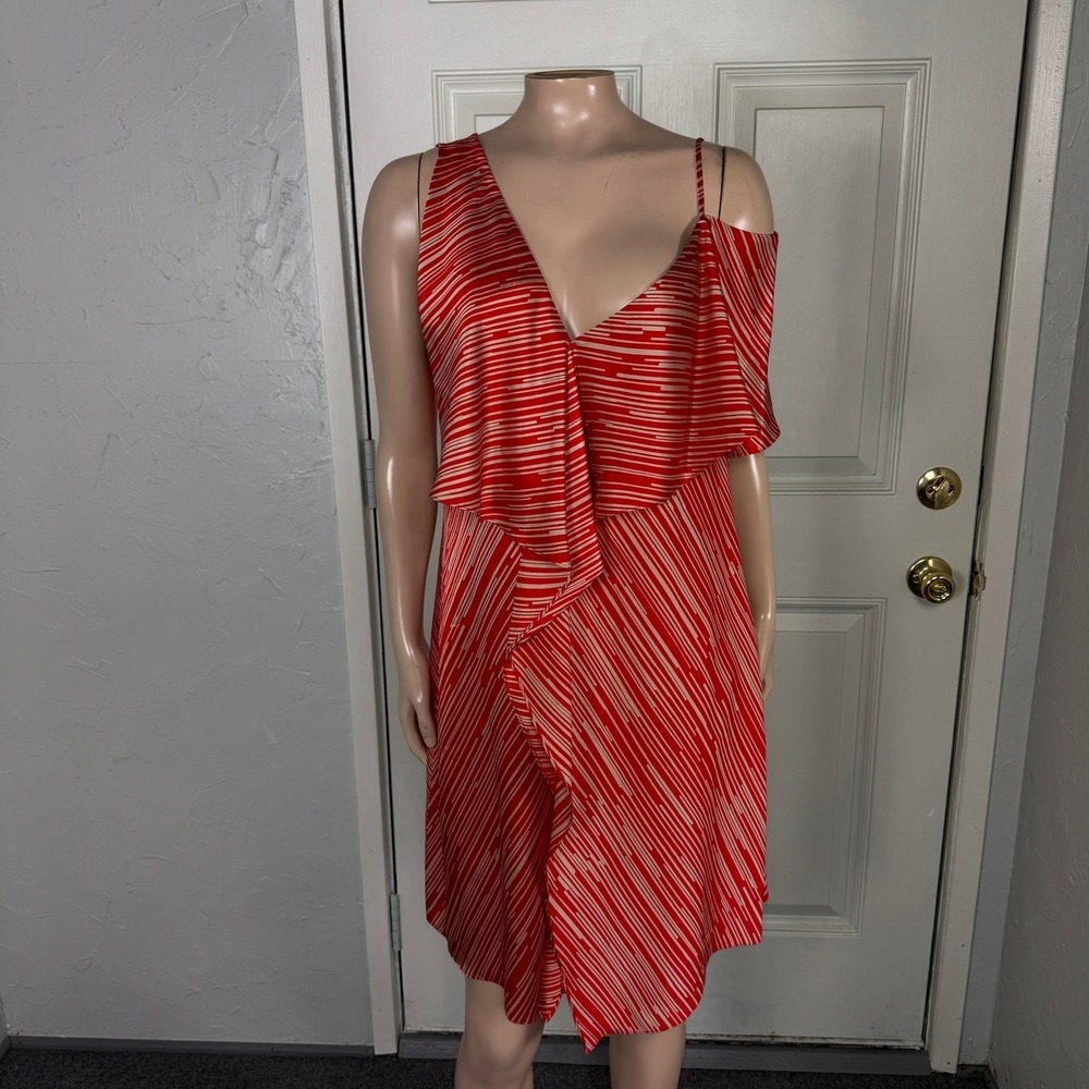 Diane Von Furstenberg Women's Dress 10 Silk Striped Ruffle Designer Party B3-17
